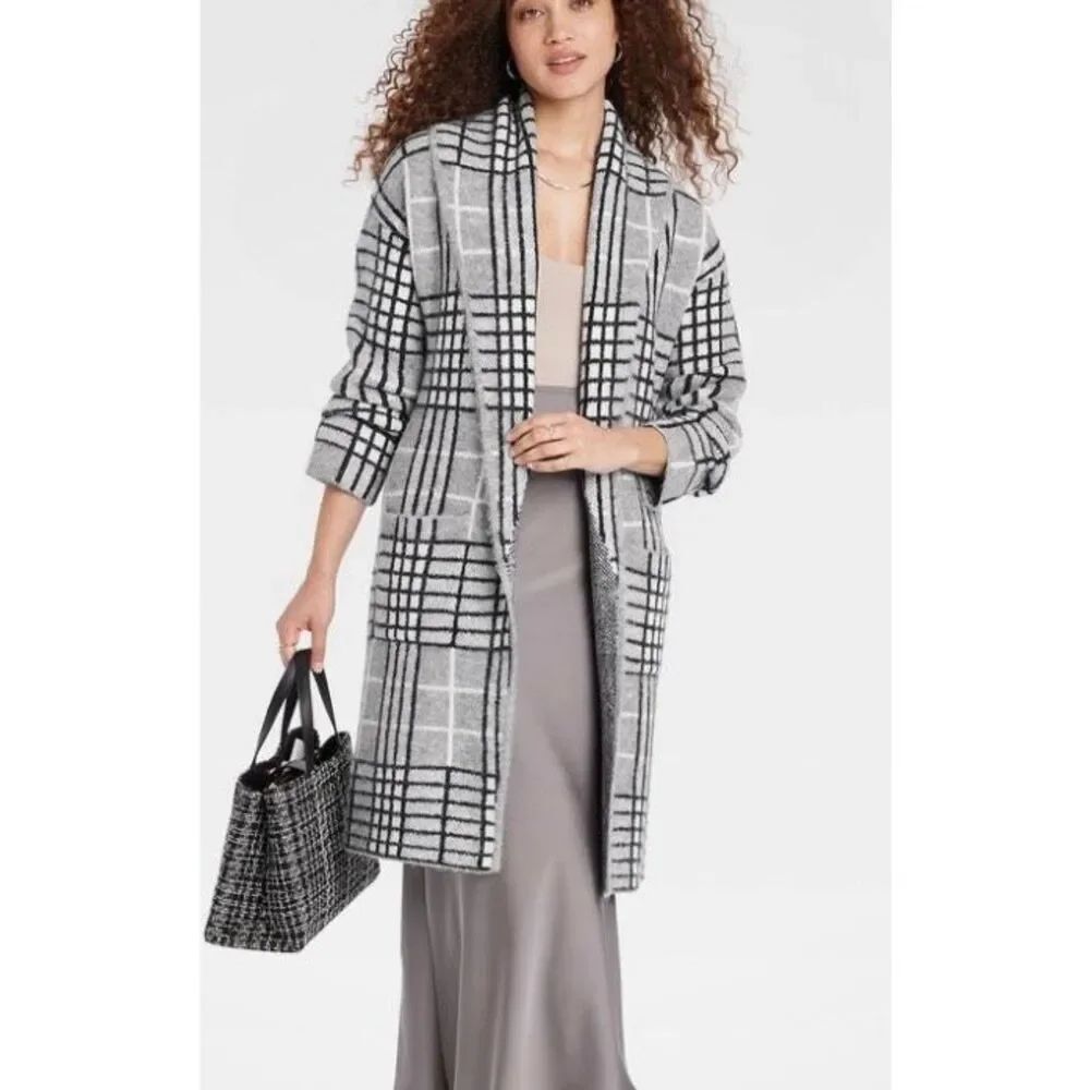 A New Day grey windowpane coatigan cardigan sweater xs/s